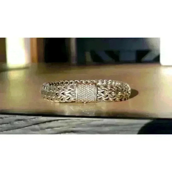 John Hardy 925 Sterling Silver Pave Diamond 12mm Classic Chain Bracelet - Picture 4 of 10